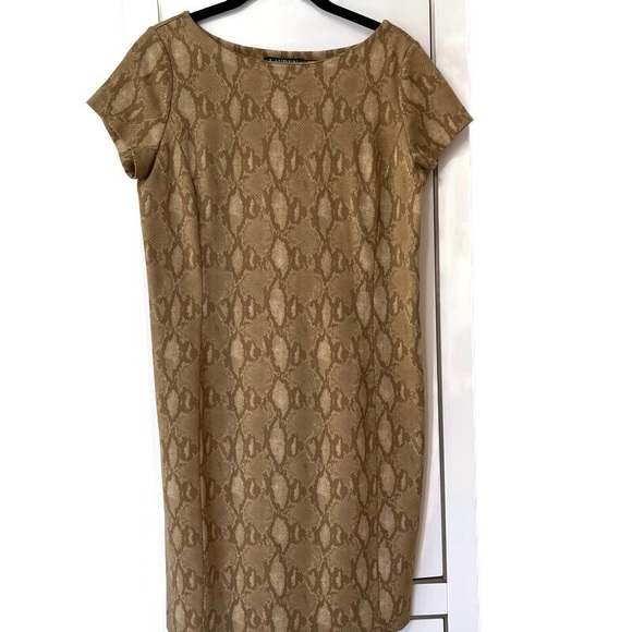 RALPH LAUREN BROWN ANIMAL PRINT SHIFT DRESS SZ PM - Picture 2 of 5